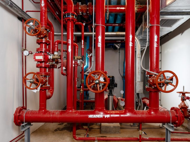 Room Fire suppression system installation with a alarm check valve.